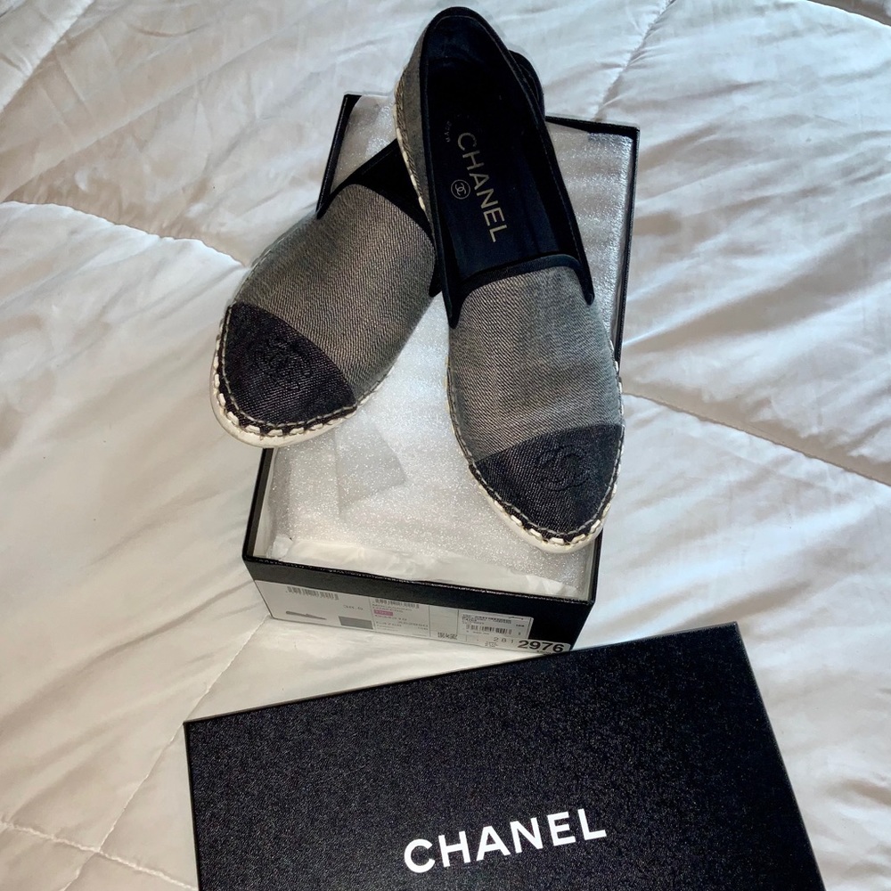 Chanel denim loafers in original box!